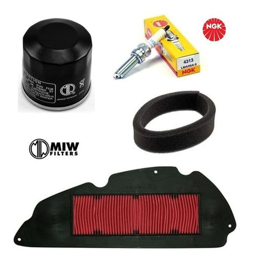 [Kit revisión.] Kit filtros x3 + Bujía Honda Sh 300 (2007 a 2018)